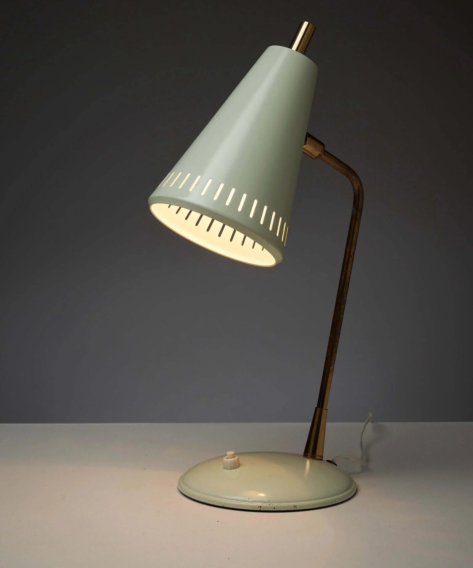 Adjustable_Table_Lamp,_Patinated_Brass_&_Green_Metal,_1950s