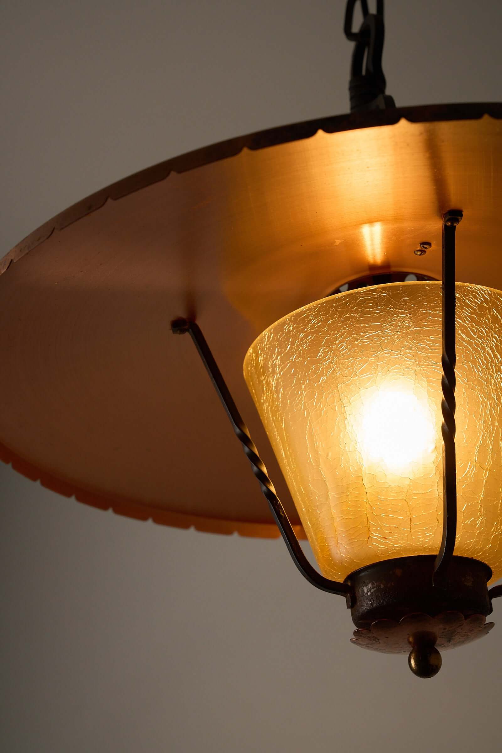 Wrought_Iron_Pendant_Lamp,_Copper_and_Textured_Glass,_1950s,_Europe