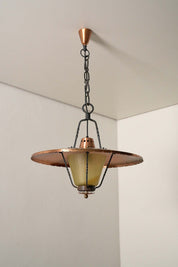 Wrought_Iron_Pendant_Lamp,_Copper_and_Textured_Glass,_1950s,_Europe