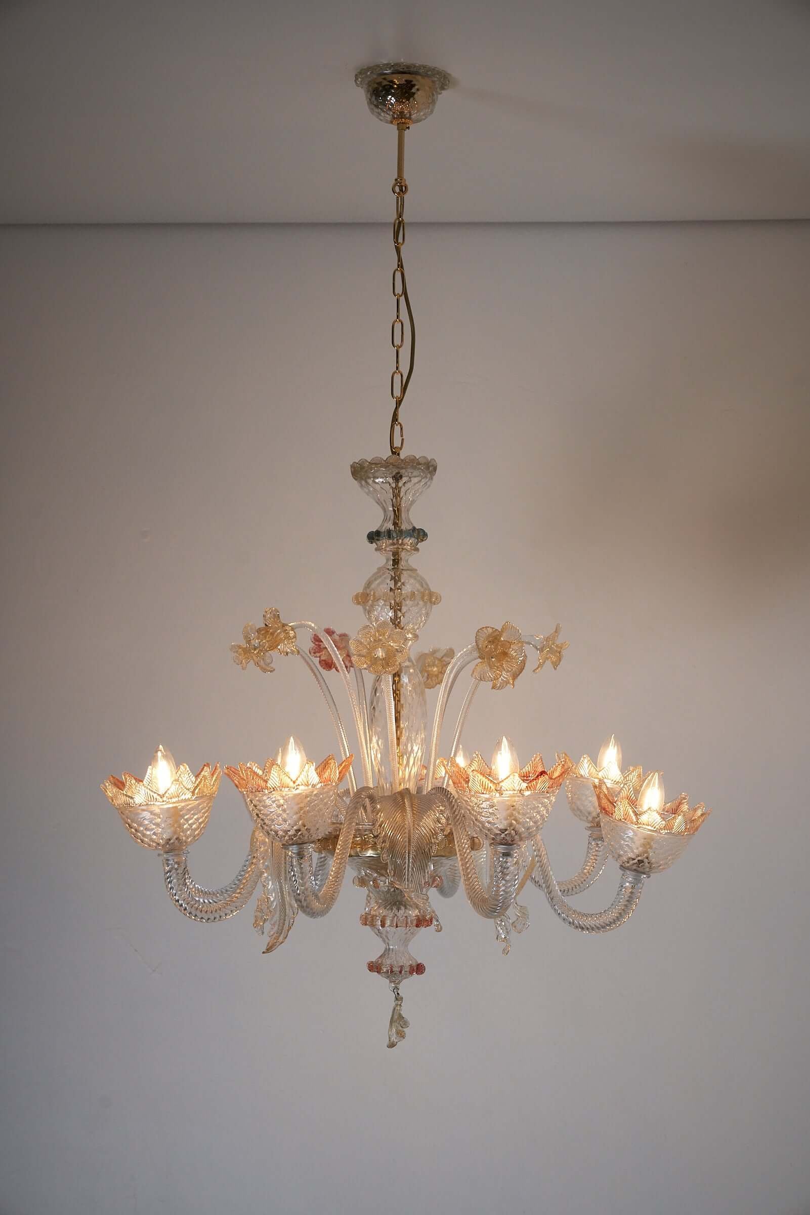 Murano_Glass_Flower_Chandelier_with_Gilt_Accents,_1960s,_Italy