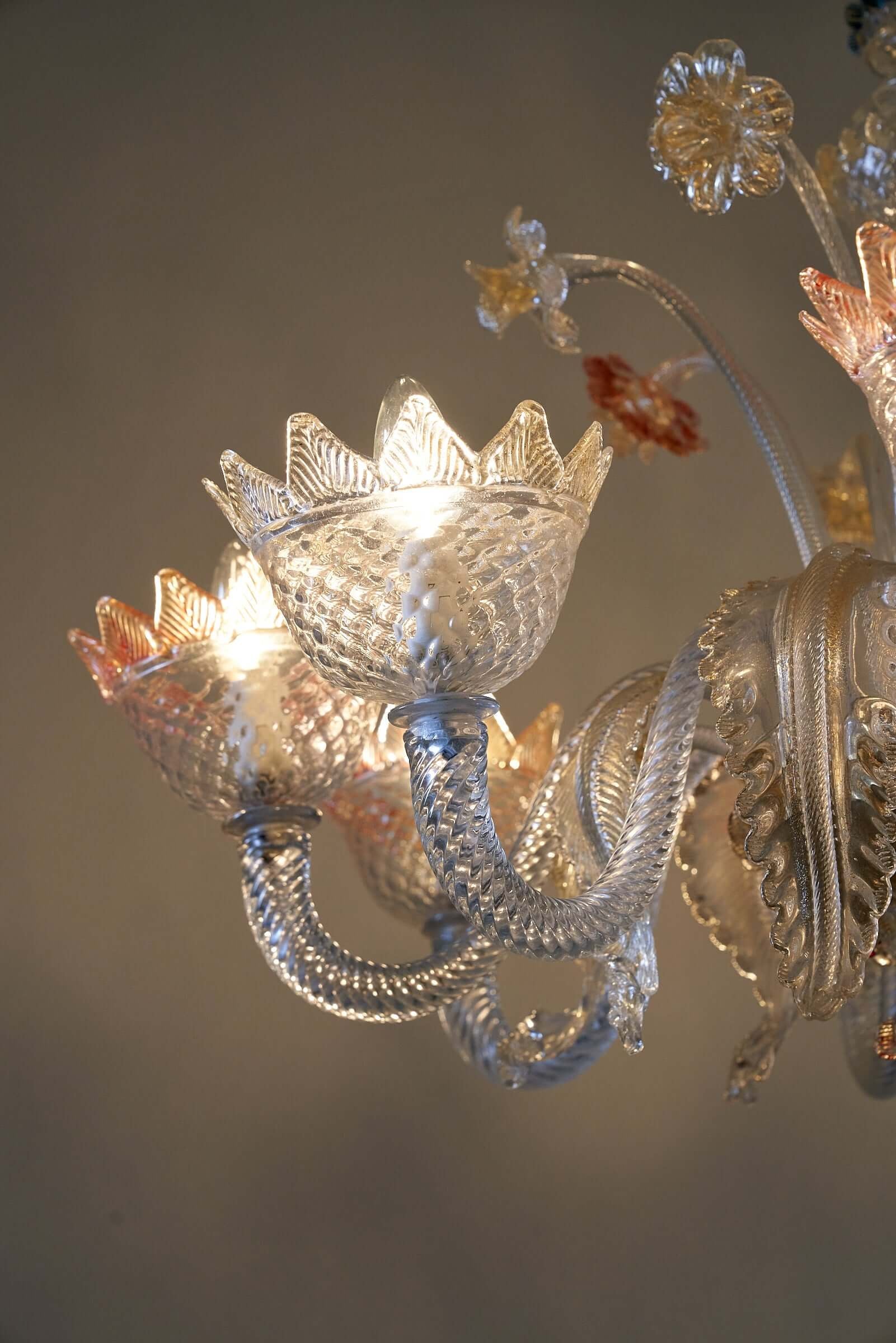 Murano_Glass_Flower_Chandelier_with_Gilt_Accents,_1960s,_Italy