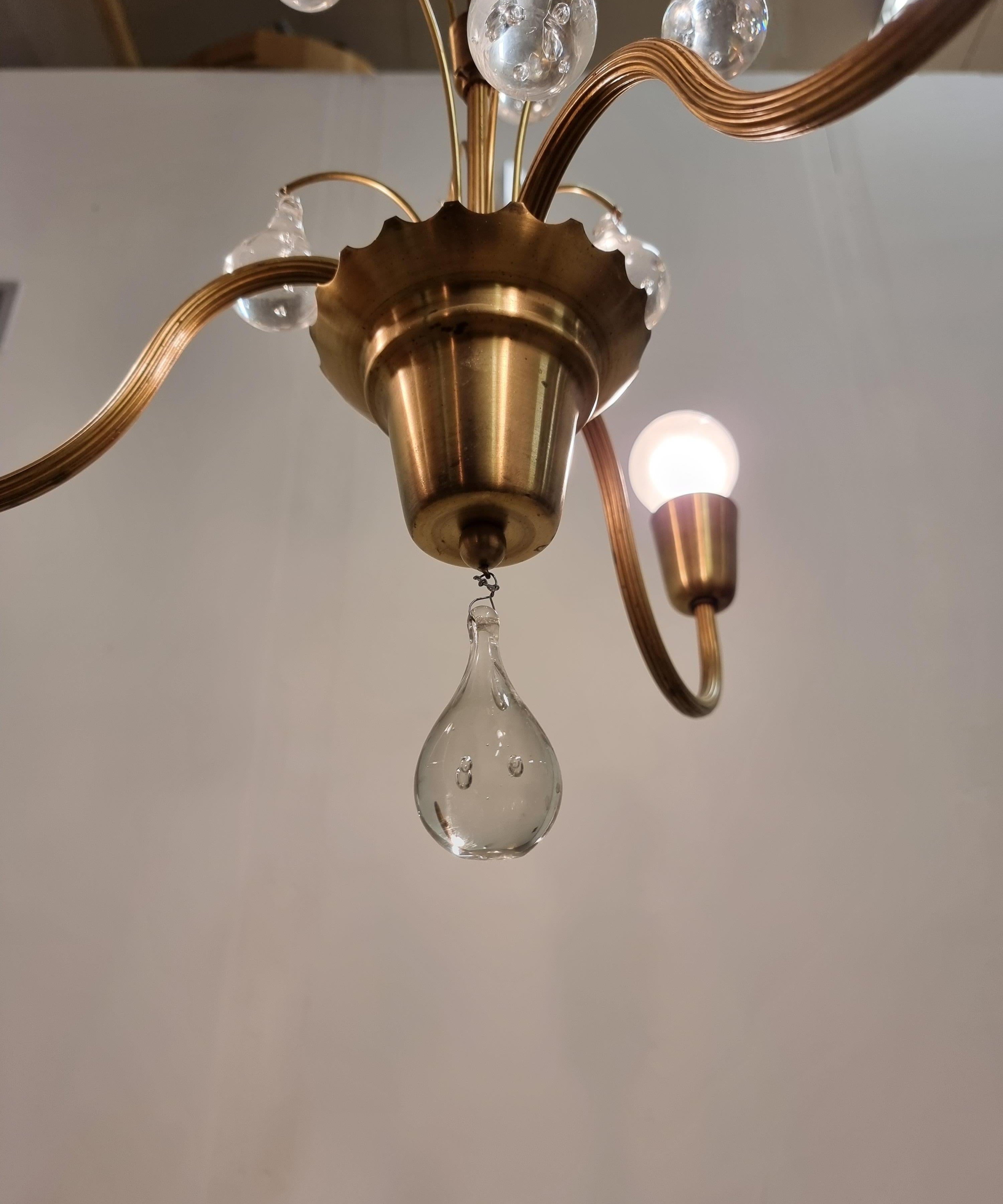 Swedish_Grace_Brass_and_Glass_Pendant_Chandelier,_Scandinavian_Mid_Century_Ceiling_Light,_1940s