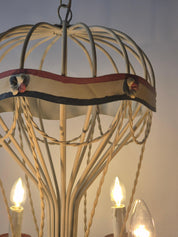 French_Hot_Air_Balloon_Chandelier_in_Gilt_Iron_and_Painted_Tole,_Mid_Century_Decorative_Ceiling_Light