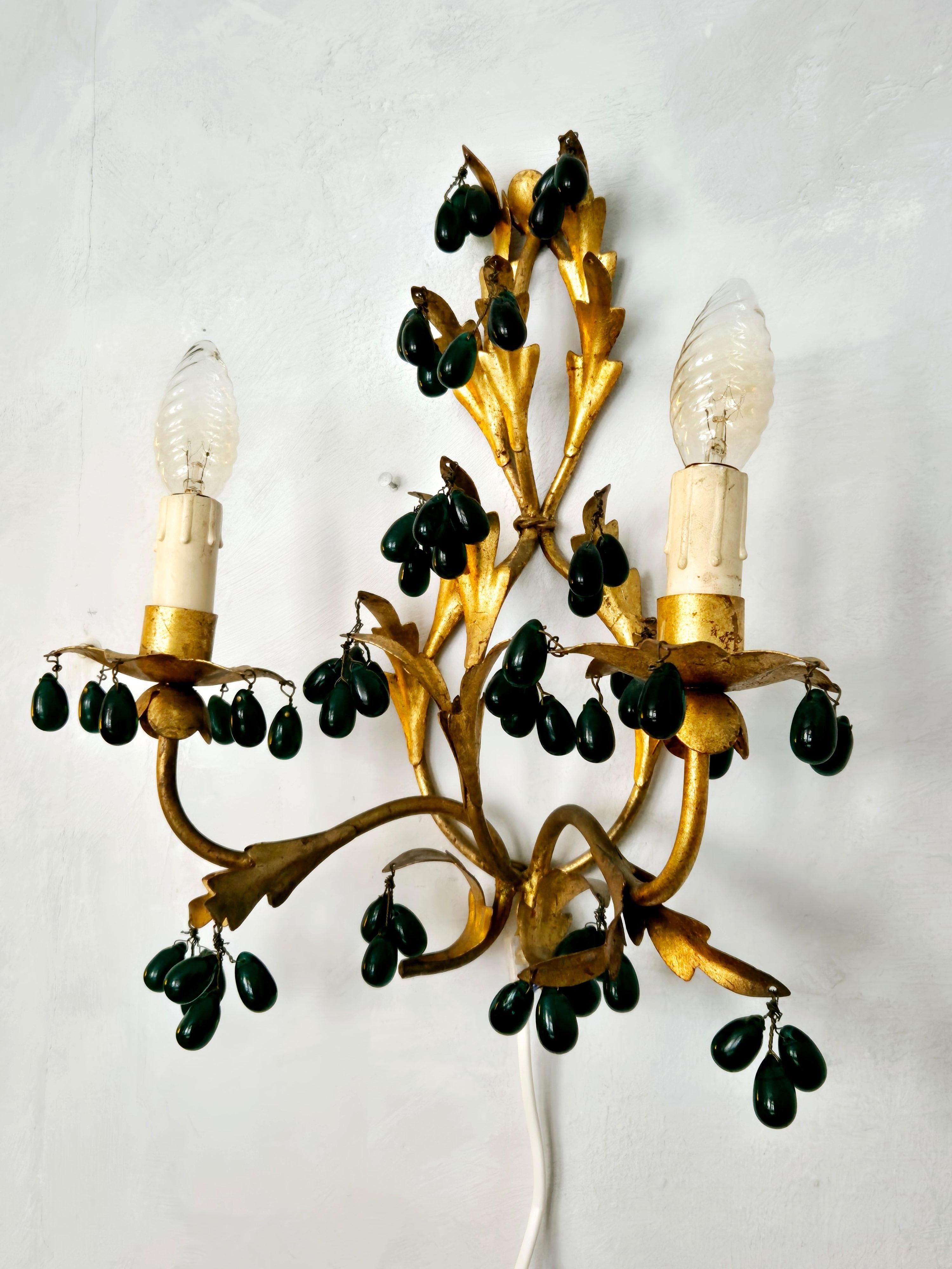 Set_of_2_Gilt_Metal_Wall_Lights_with_Green_Glass_Drops_by_Unknown_Maker,_1890s,_Europe