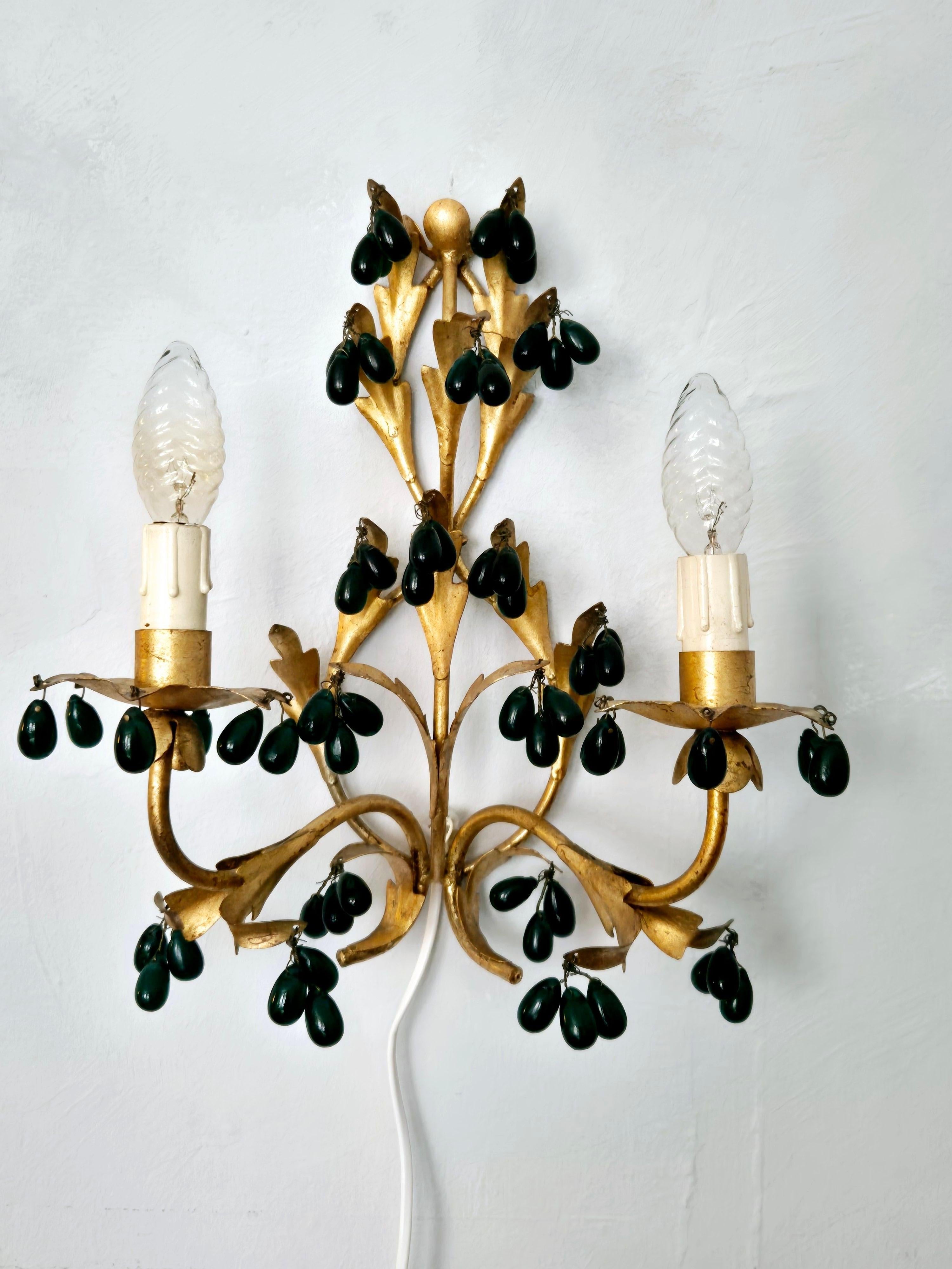 Set_of_2_Gilt_Metal_Wall_Lights_with_Green_Glass_Drops_by_Unknown_Maker,_1890s,_Europe