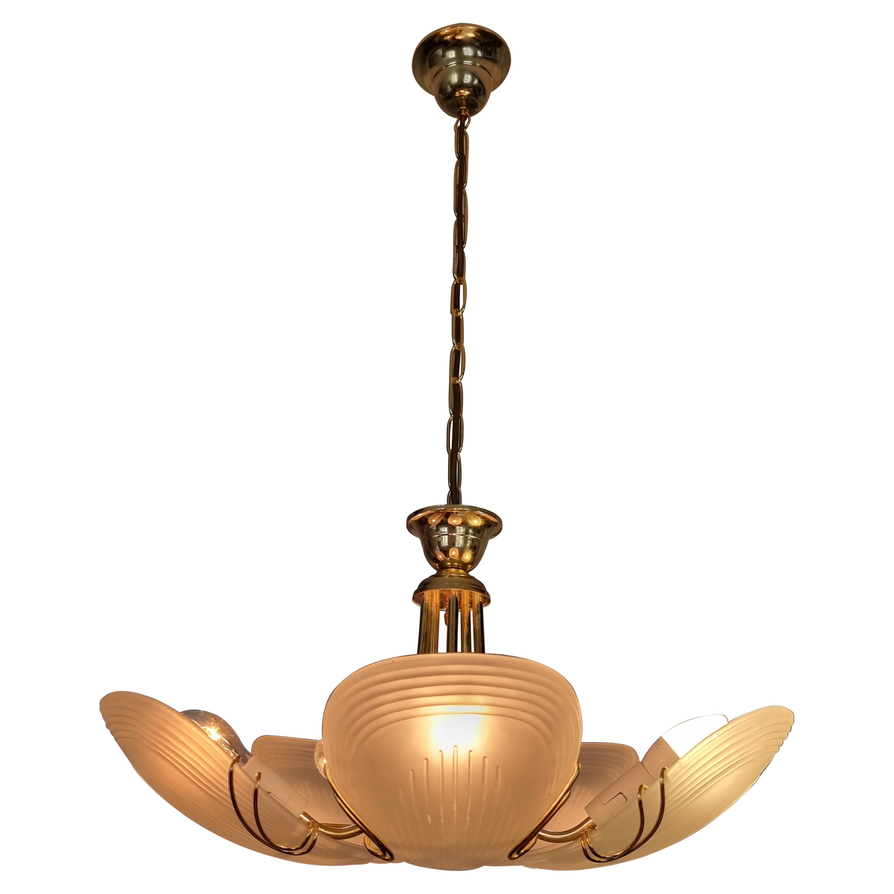 Reijmyre_Pendant,_Brass_with_Clam-Shaped_Glass,_Sweden_1980/90s_Art_Deco-Style