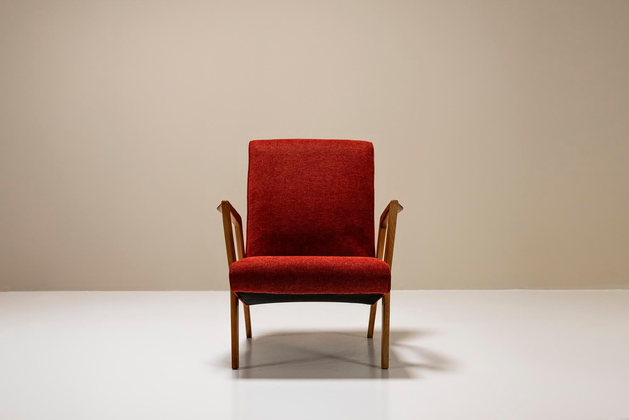 Armchair_In_Walnut_And_Burgundy_Upholstery_Italy_1960_s