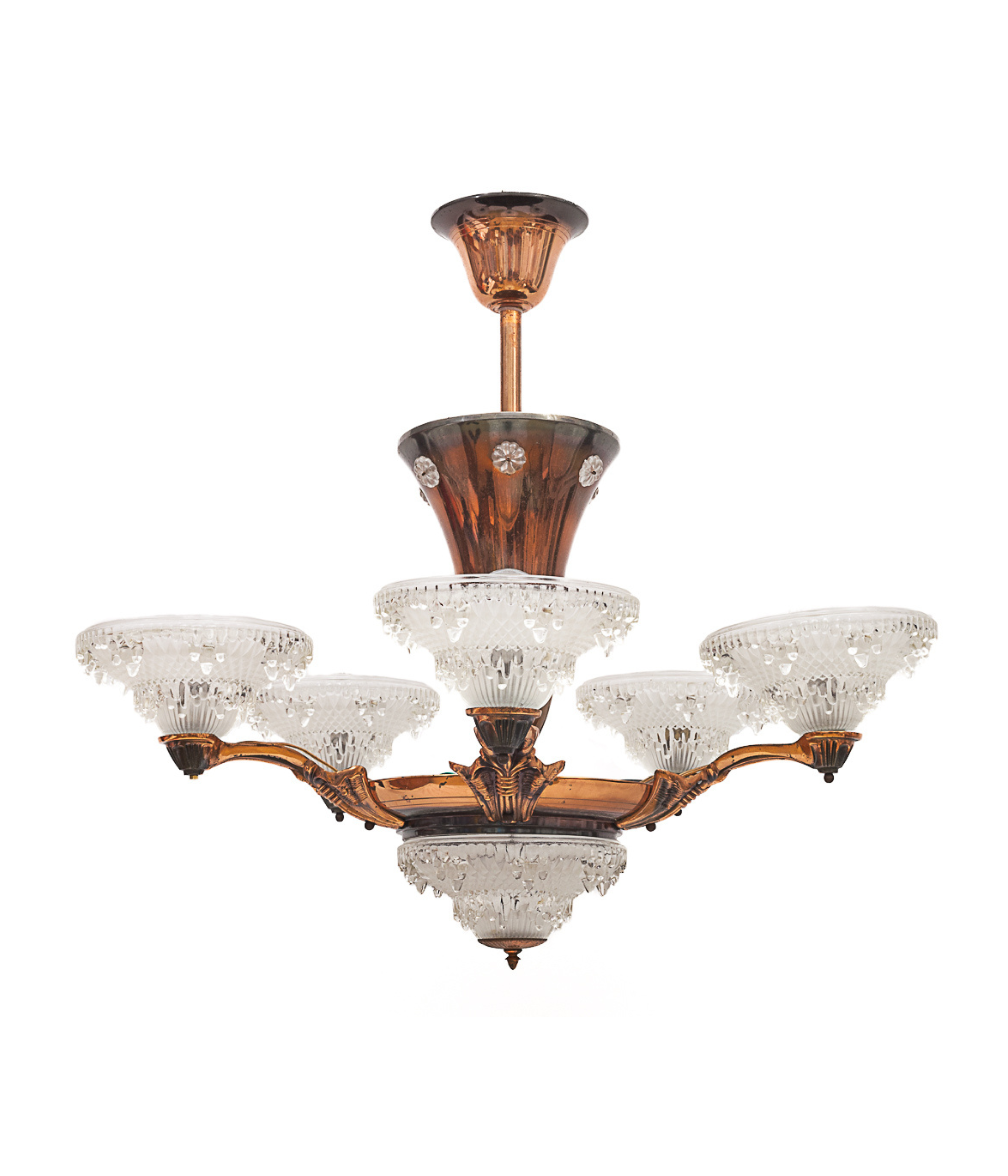 Art_Deco_chandelier_with_6_lights_in_Metal_and_Glass