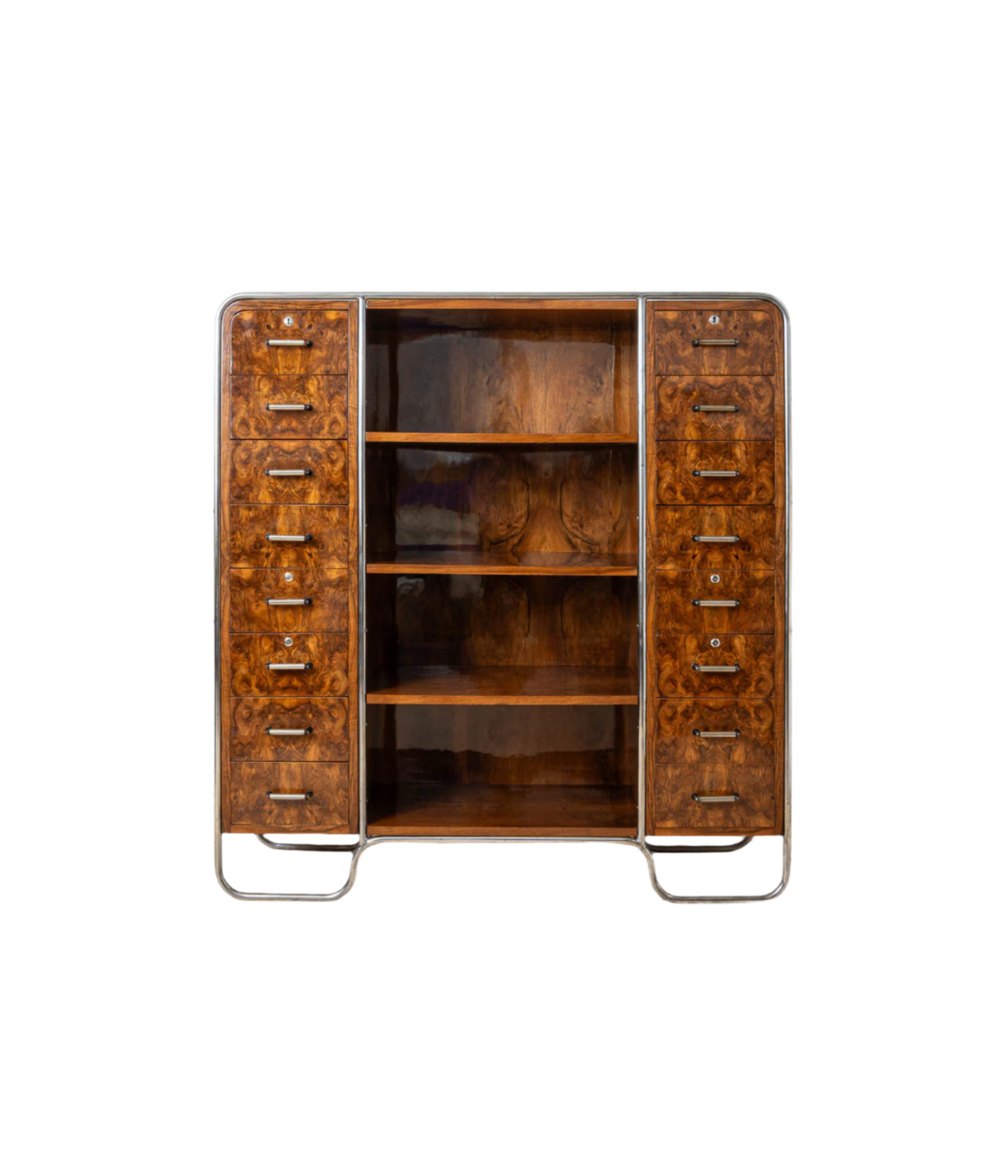 Bauhaus_Era_Bookcase_Tubular_Steel_Base_Walnut_Veneer_1930s