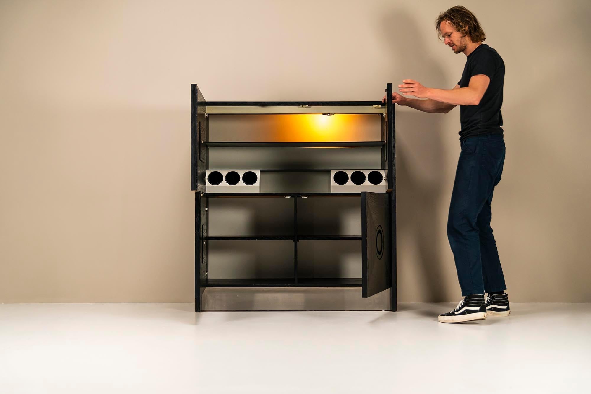 Brutalist_Highboard_In_Stained_Oak_And_Brushed_Steel_Belgium_1970s