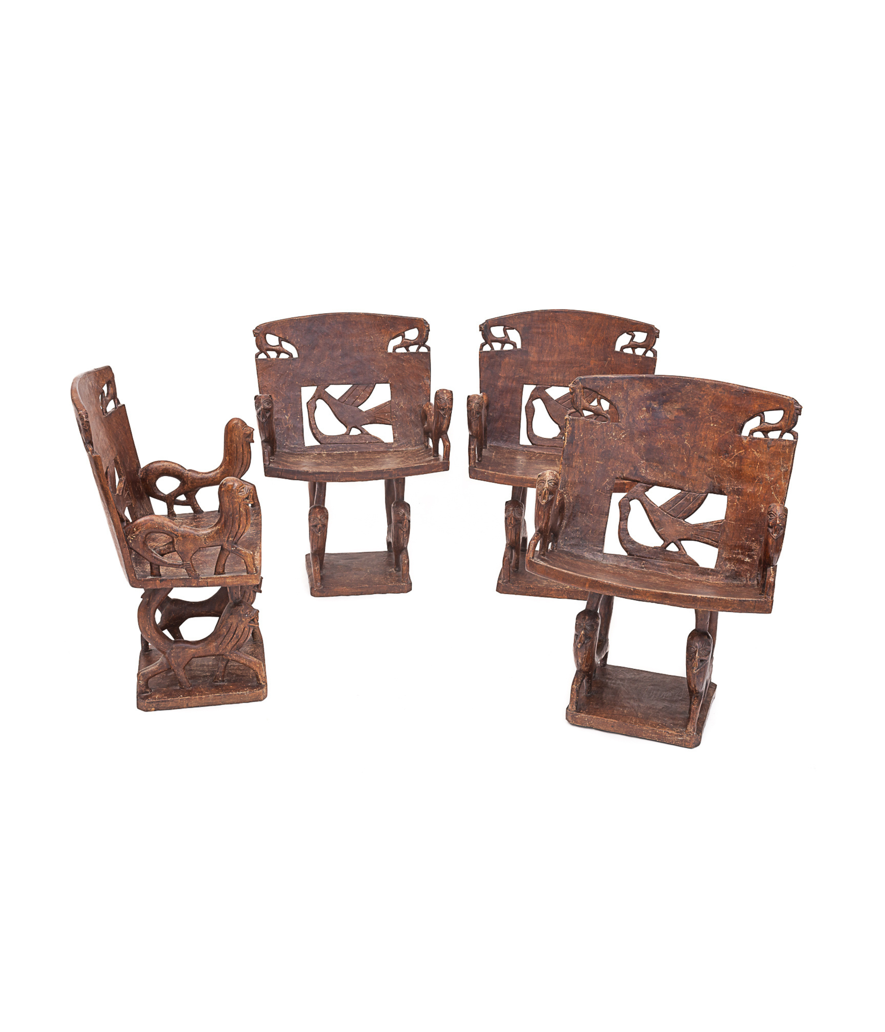 Set de 4 fauteuils sculptés, 1950