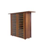 High Italian vintage sideboard with walnut wood and glass