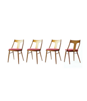 Set Of 4 Elegant Dining Chairs In Wood And Pink Upholstery, Czechoslovakia 1960s