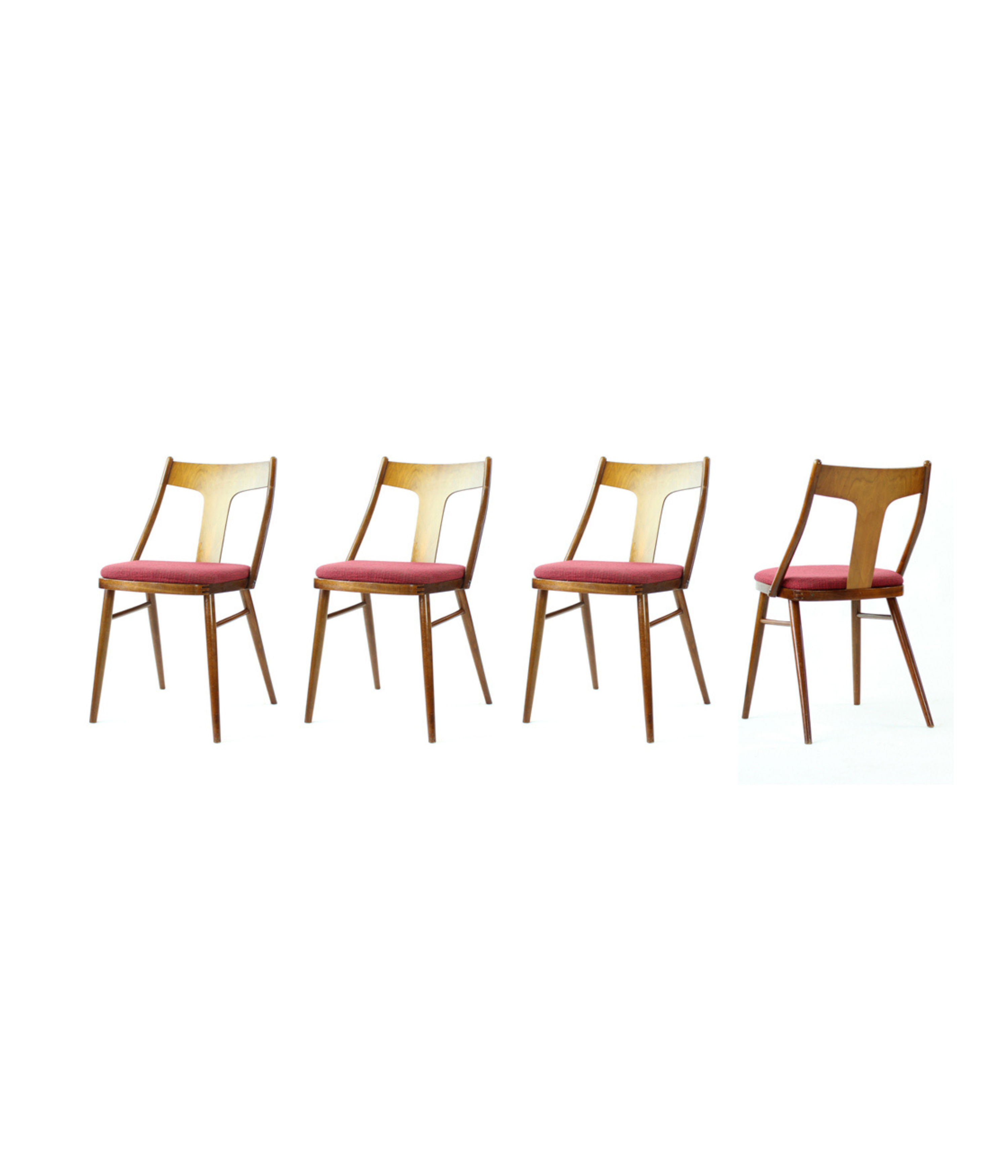 Set Of 4 Elegant Dining Chairs In Wood And Pink Upholstery, Czechoslovakia 1960s