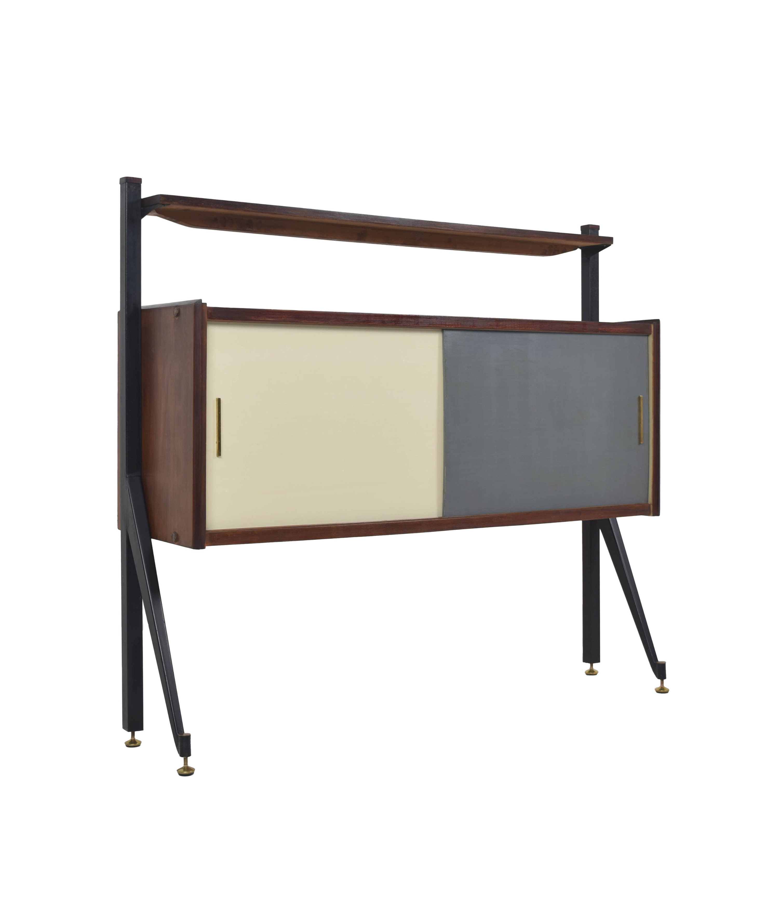 Italian Modern Cabinet with Colored Sliding Doors, Italy, 1970s