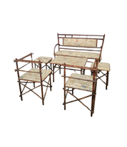 Set of Antique Faux Bamboo Parlor Armchair, taburet, coffee table and bench By Maison Staněk Prague from 1910