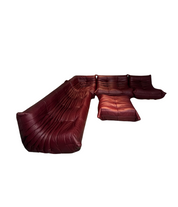 Set of 5 Maroon Leather Togo Sofa Set by Michel Ducaroy for Ligne Roset