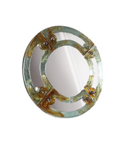 Venetian round mirror in amber murano glass by Mazzega from 1960s