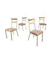 Set of 4 Spanish Gilt Wrought Iron Chairs with Floral Upholstery, 1980s