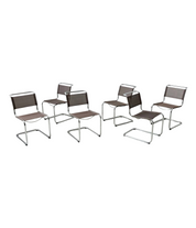 Set of 6 Thonet S33 cantilever chairs with brown mesh upholstery