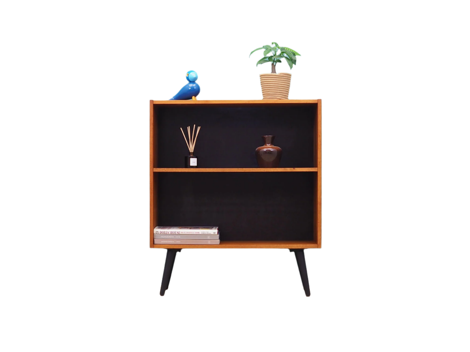 Danish_Teak_Bookcase_Fixed_Shelf_Black-Stained_Solid_Wood_Legs