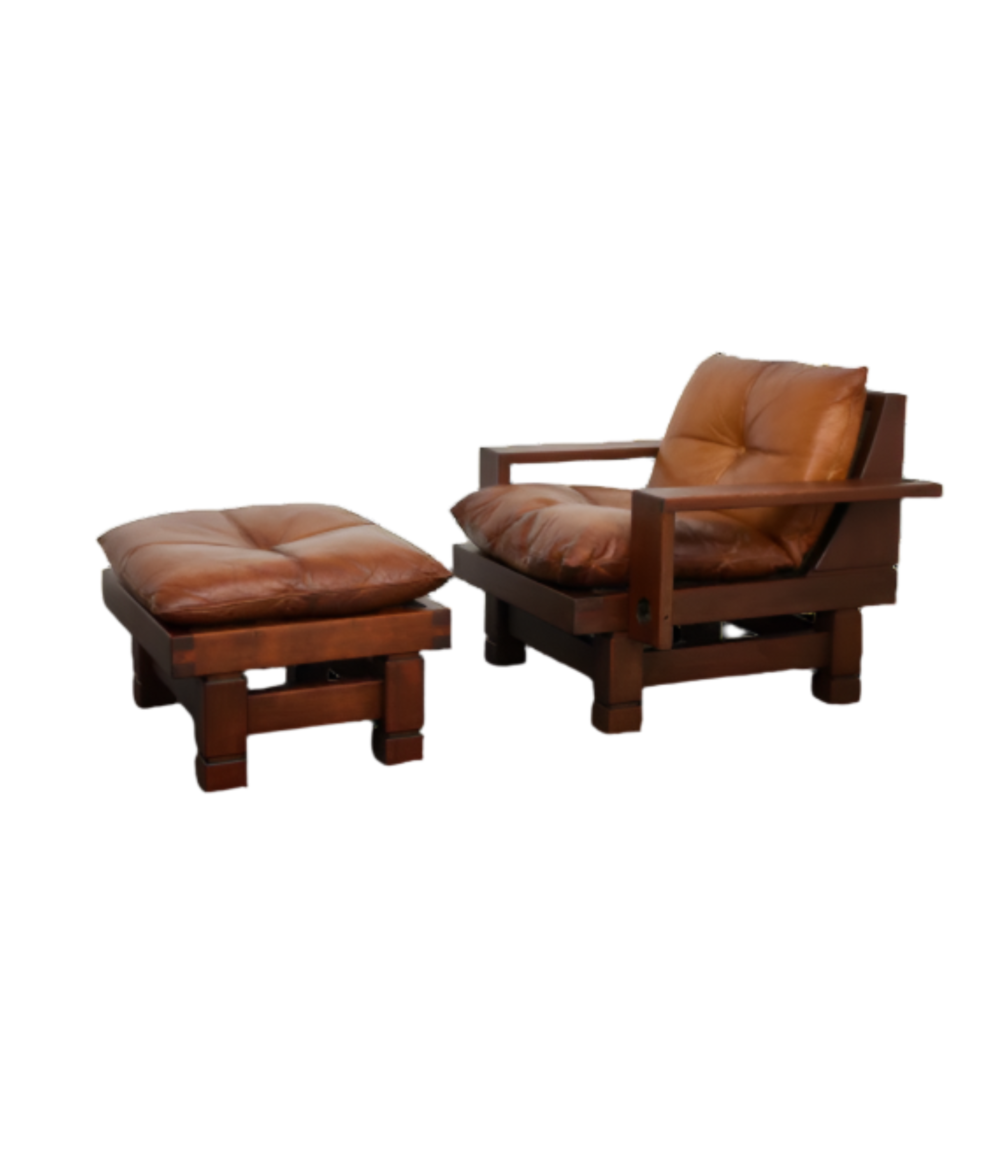 Mid-Century_Pine_and_Cognac_Leather_Lounge_Chair_Ottoman_France_1950s_Set_of_2