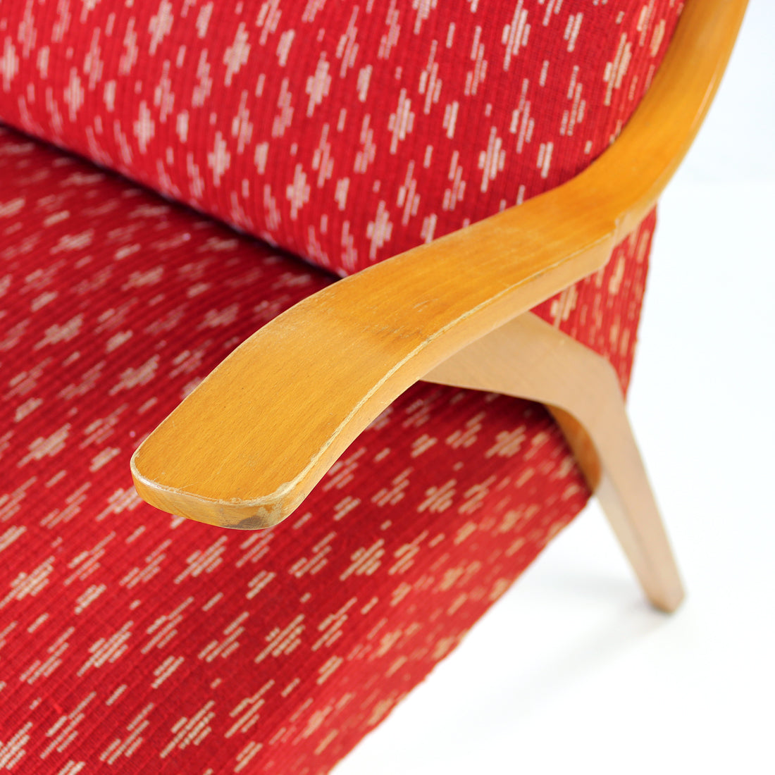 Midcentury_Armchair_In_Original_Red_Fabric_Blonde_Wood_Czechoslovakia_1960s