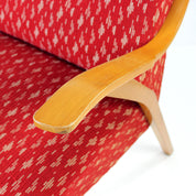 Midcentury_Armchair_In_Original_Red_Fabric_Blonde_Wood_Czechoslovakia_1960s