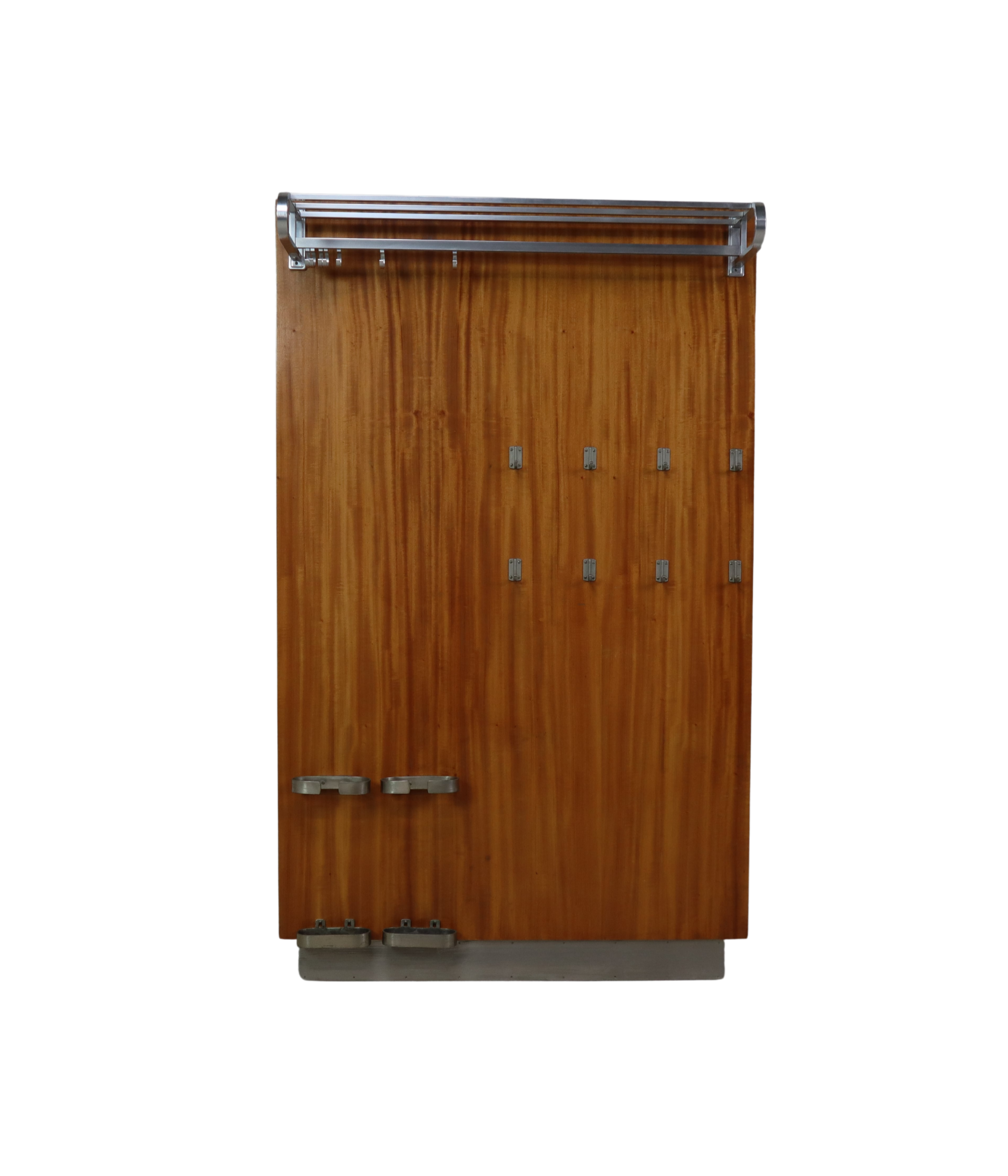 Modernist_wall-mounted_cloakroom_in_Teak,_Aluminium_&_Nickel-plated_Brass,_1950s