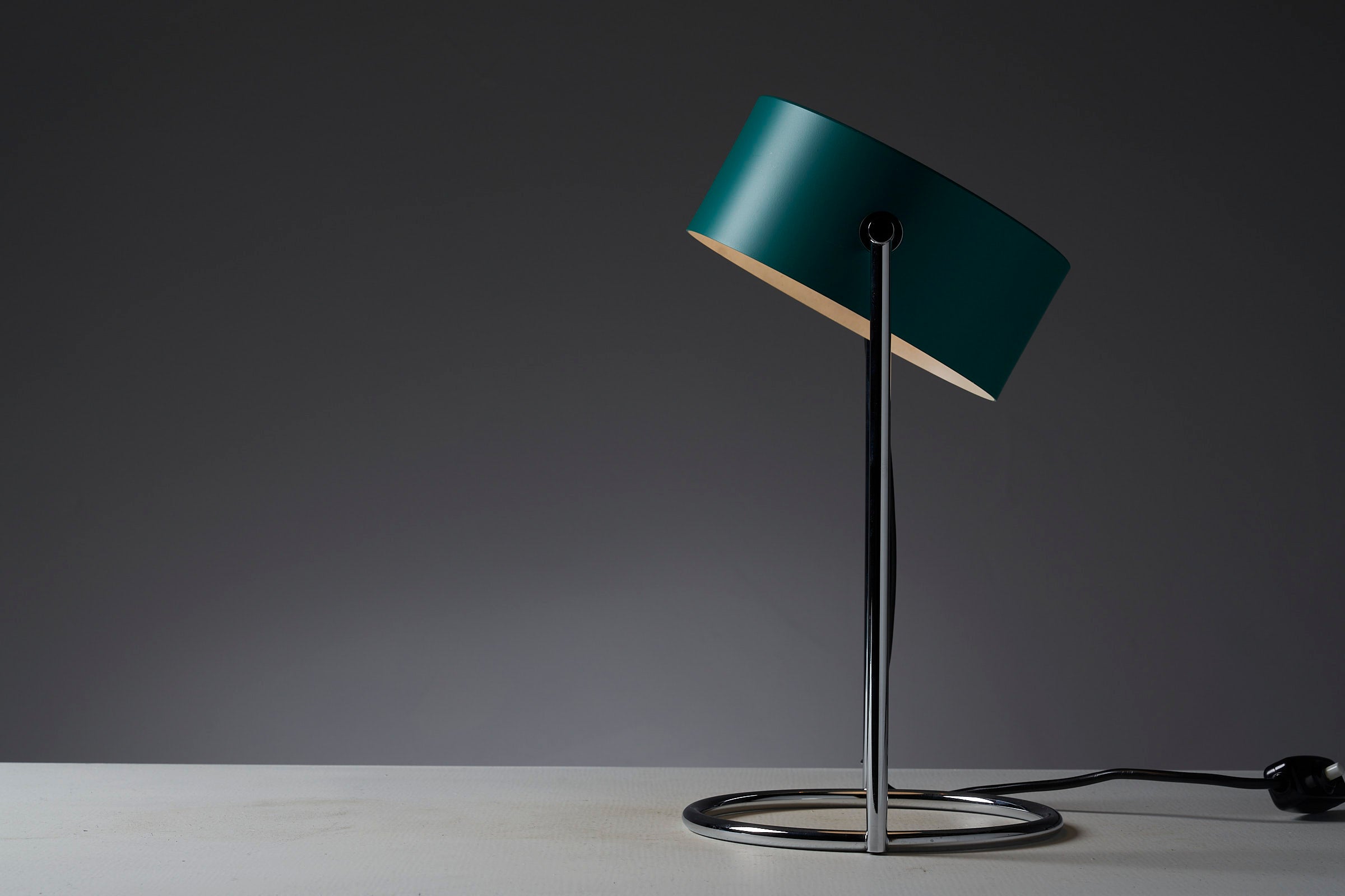 Petrol_Green_Table_Lamp_with_Chromed_Steel_Base_by_Cosack