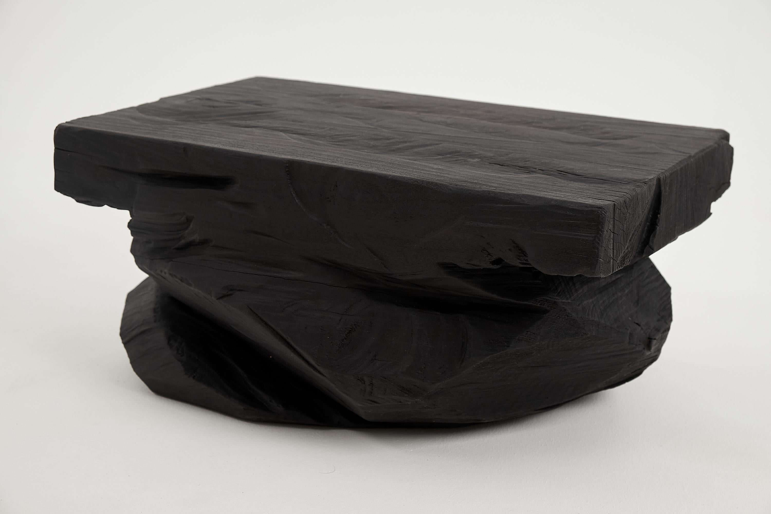 Rustic_Sculptural_Side_Table,_Stool,_Burnt_Black_Wood
