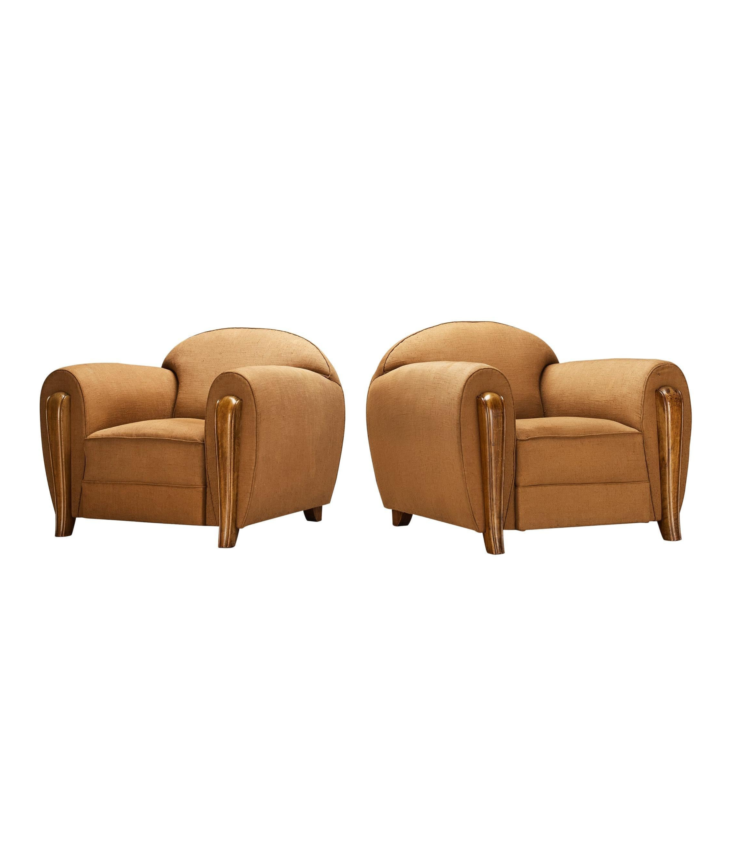 Set_of_2_1930s_French_Art_Deco_Lounge_Chairs_in_Walnut_Light_Brown_Fabric