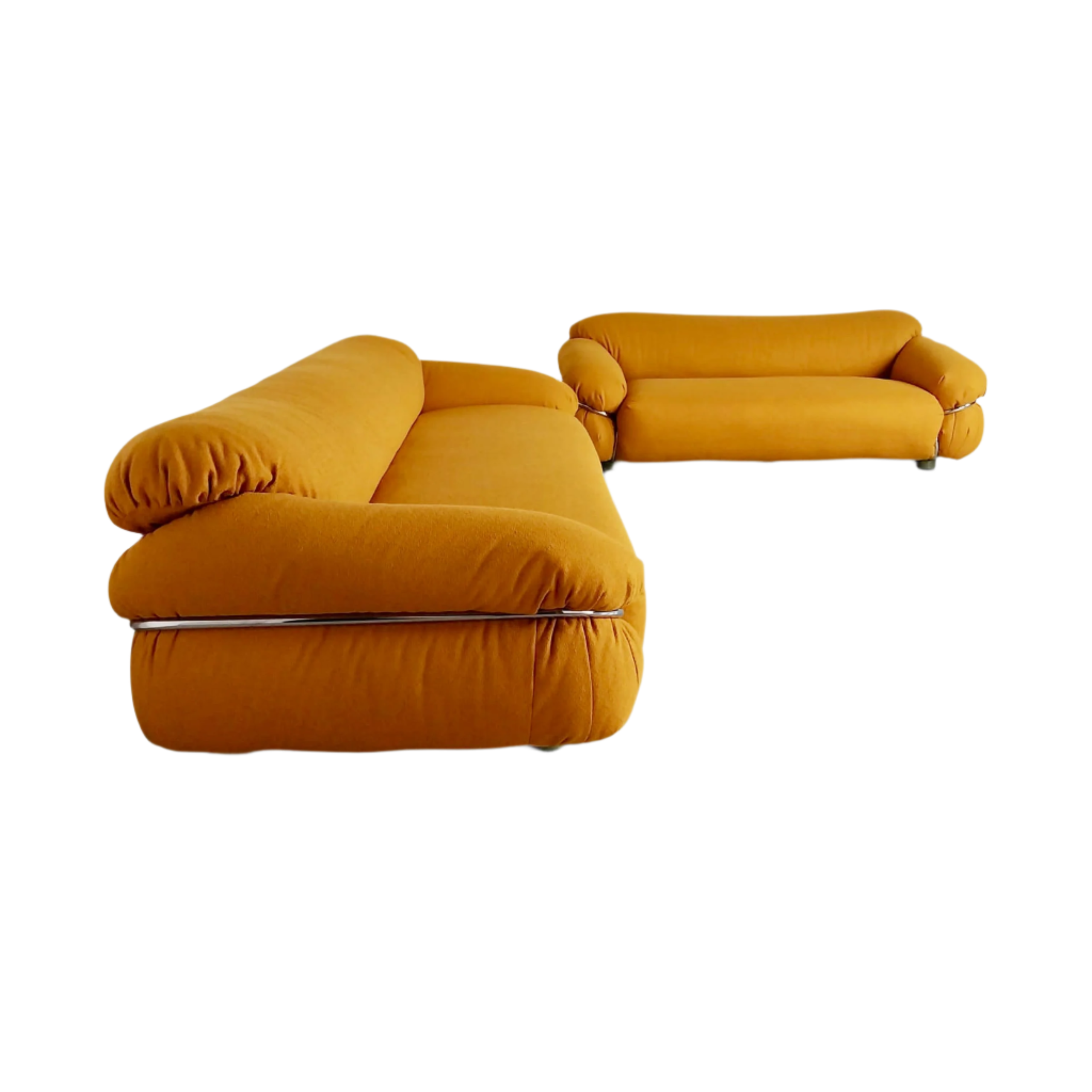 Set_of_2_Sesann_yellow_boucl_sofa_by_Gianfranco_Frattini_for_Cassina