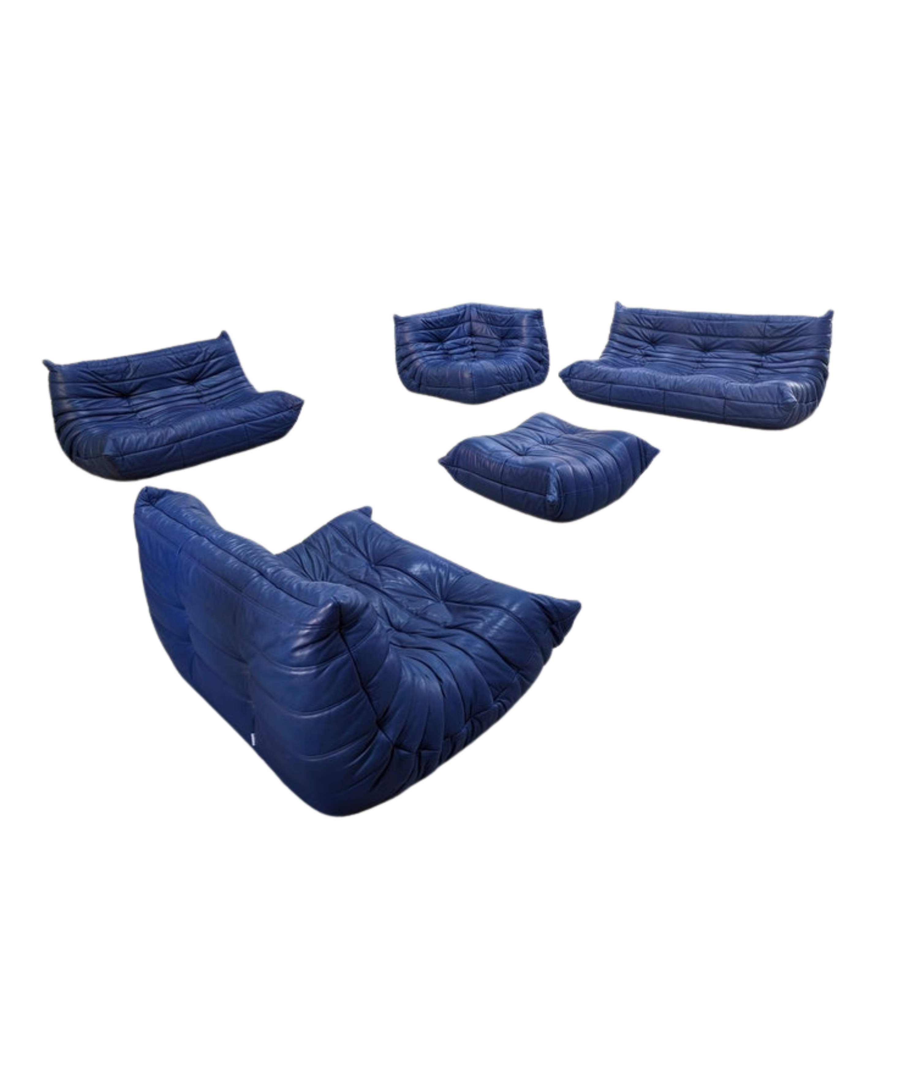 Set_of_5_Togo_Sofa_by_Michel_Ducaroy_for_Ligne_Roset_in_Blue_Leather,_France,_1980s