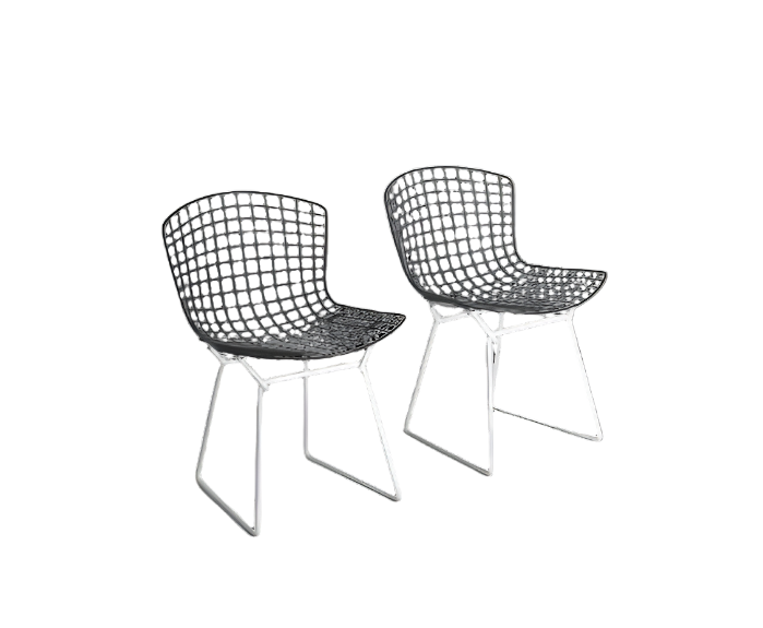 Set_of_7_Black_and_White_wire_chairs_by_Harry_Bertoia_for_Knoll_International_1970