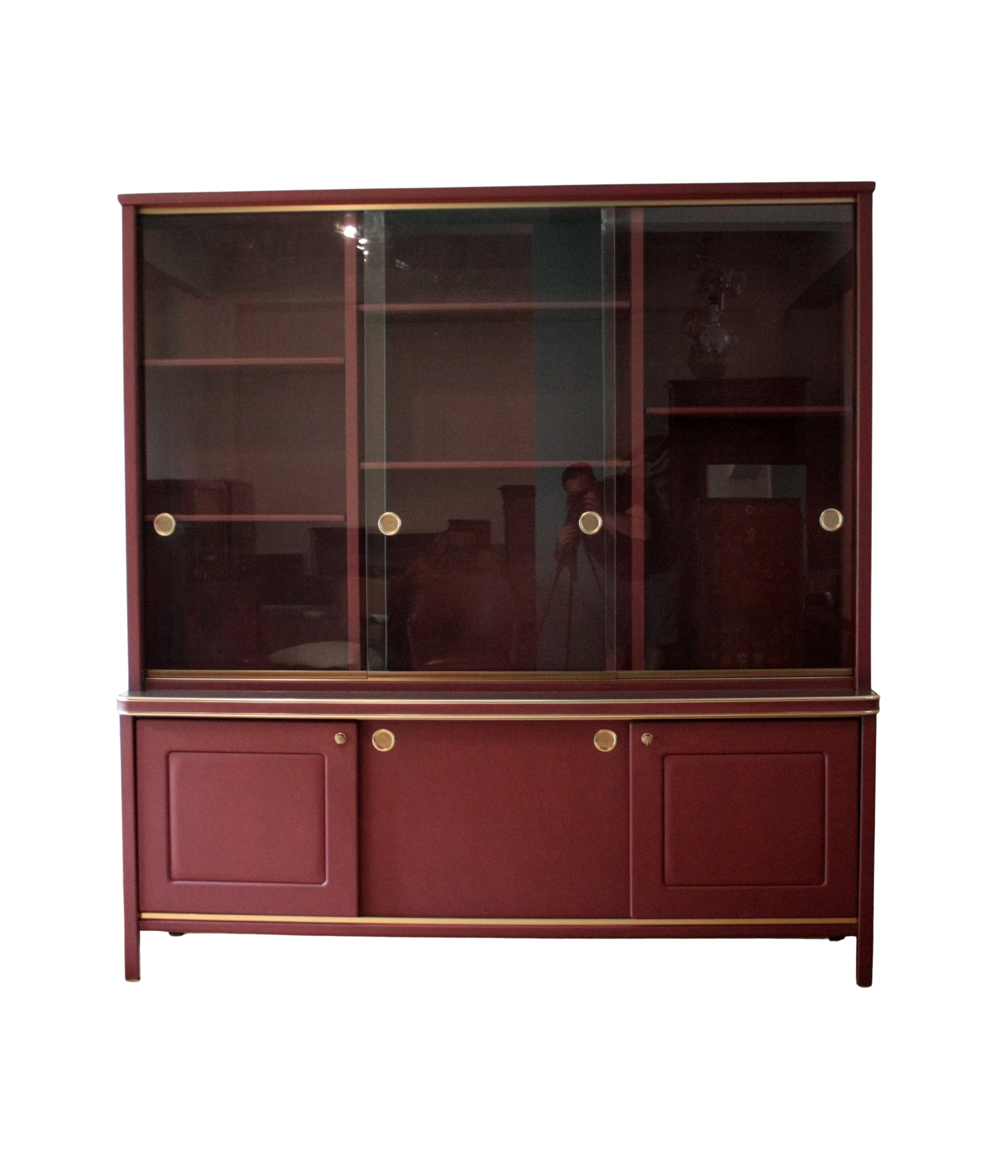 Sideboard_or_double-body_bookcase_covered_in_burgundy_imitation_leather_by_Umberto_Mascagni_1950s
