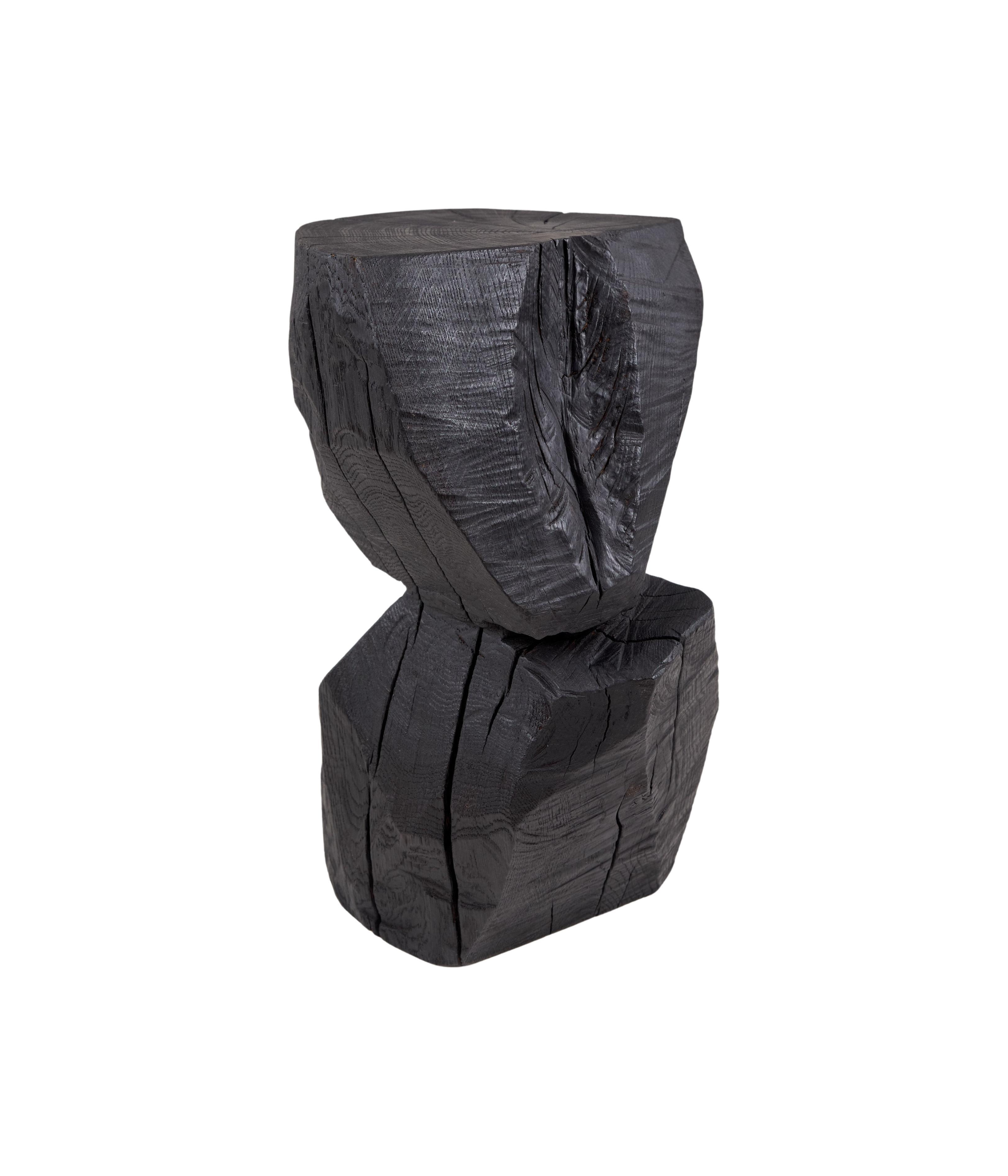 Solid_Burnt_Black_Wood_Rustic_Sculptural_Side_Table_Pedestal_Unique
