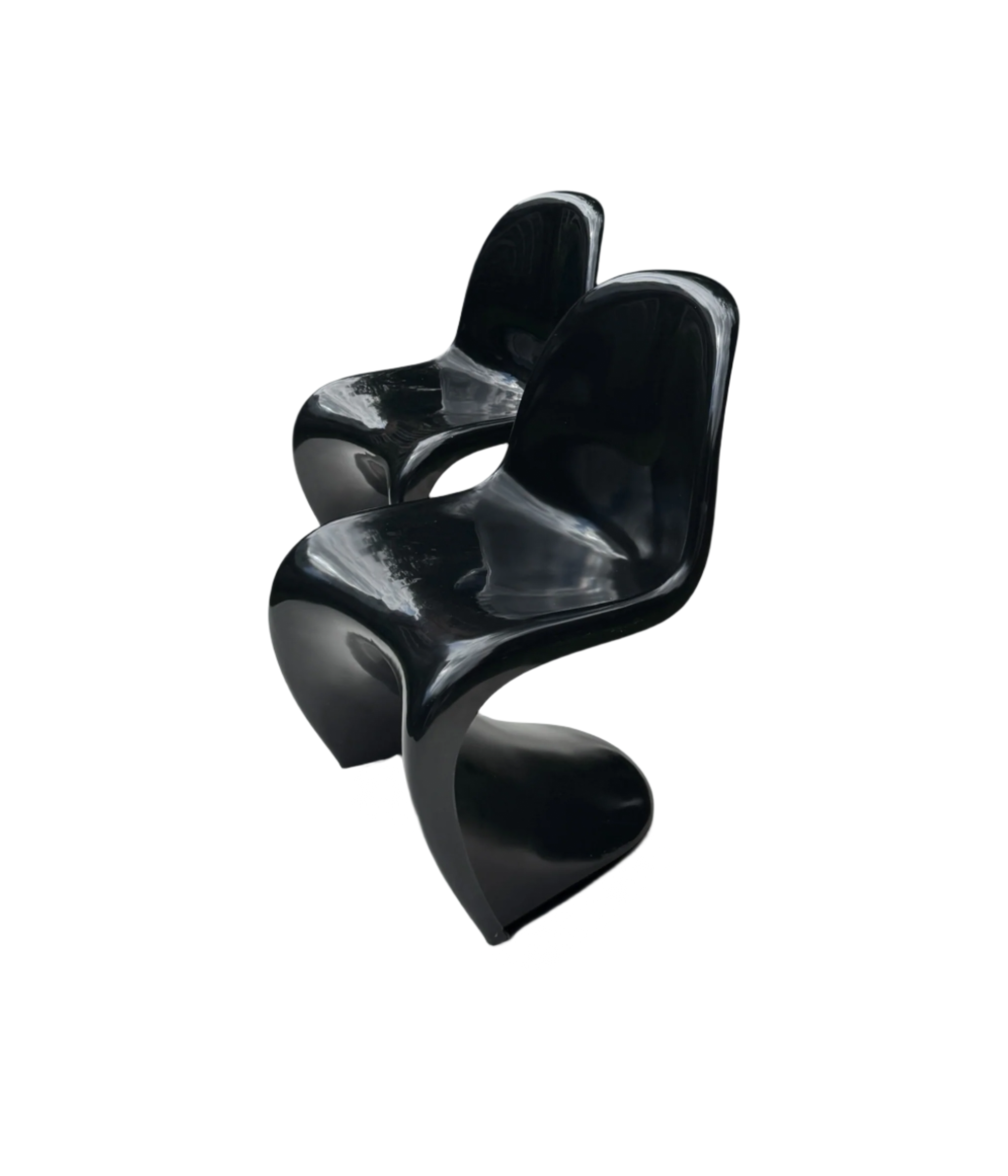 Set of 2 Panton Verner Fibreglass S Chairs in Black for Herman Miller, W. Germany 1971