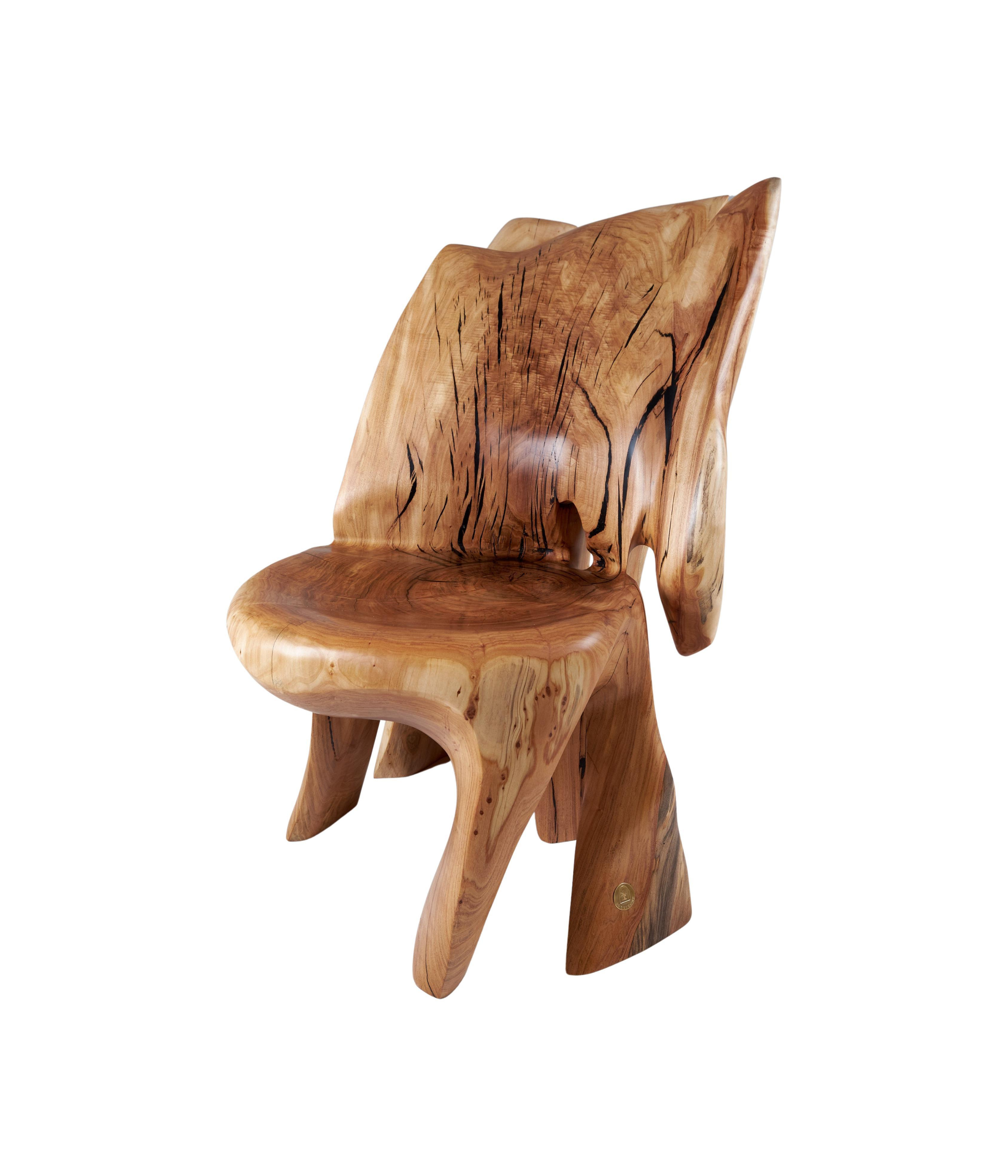 Veles Wooden Lounge Chair Carved From Single Piece of Wood, Logniture