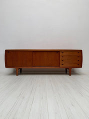 1960s_Danish_Teak_Sideboard_by_H.P._Hansen,_Sliding_Doors_and_Four_Drawers