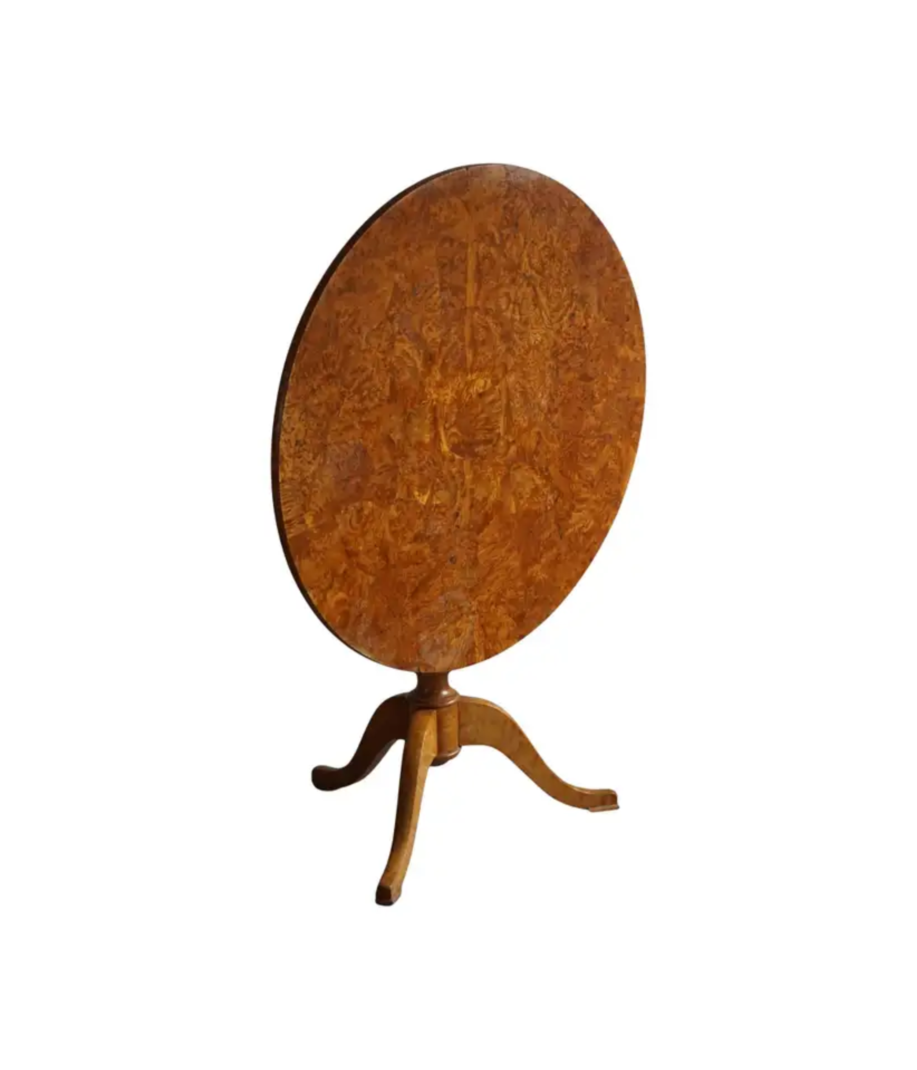 A_Round_Antique_Swedish_Folding_Table_in_Burl_Wood,_Early_19th_Century