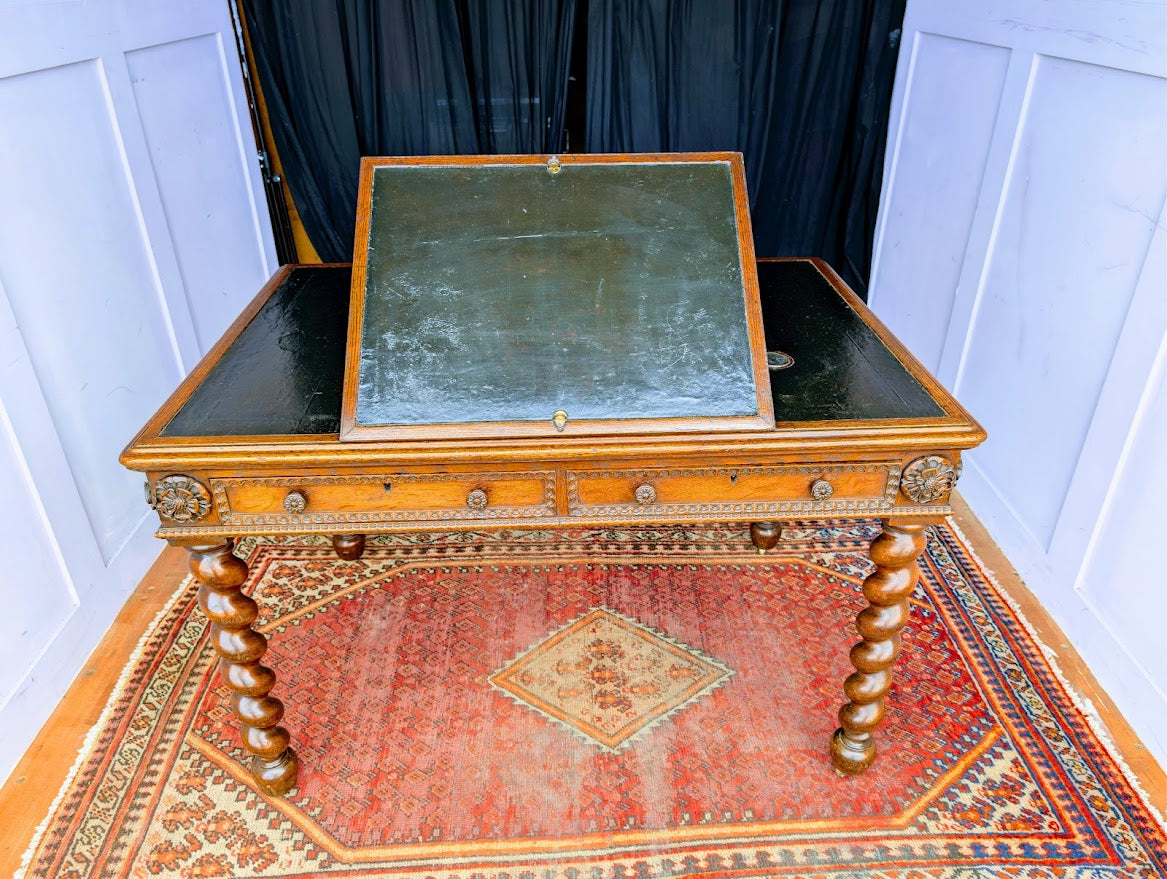 19th_Century_English_Neo_Jacobean_Oak_Architect's_Desk_with_Adjustable_Writing_Slope