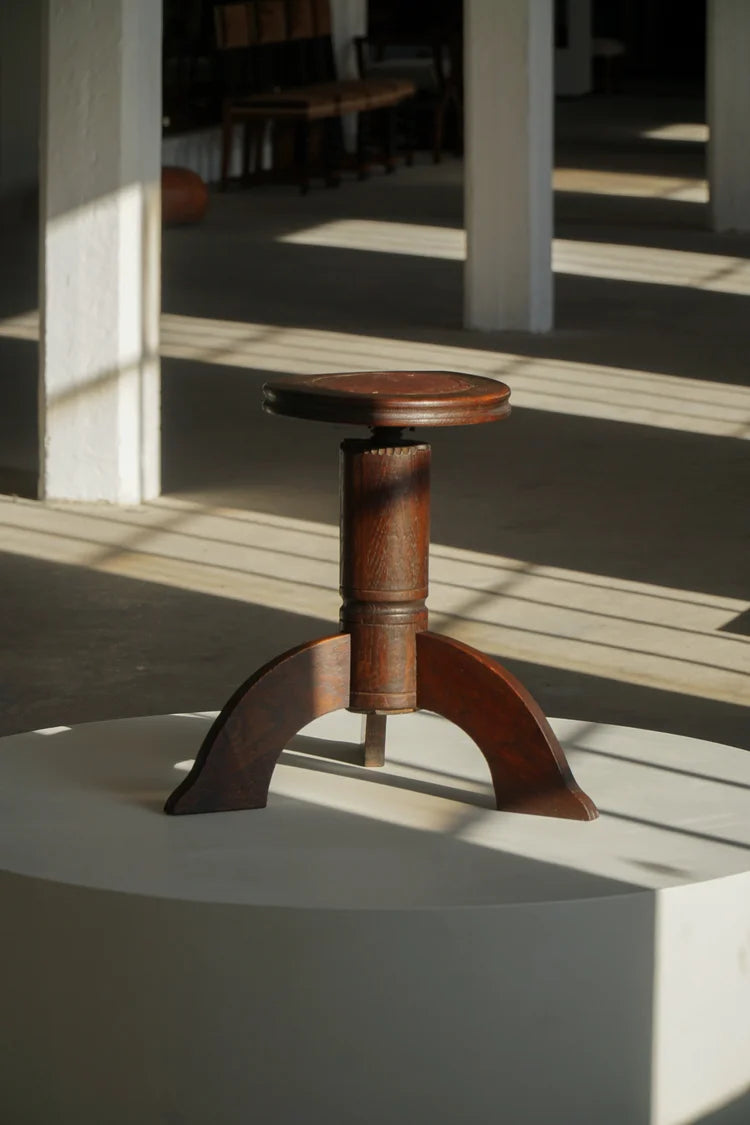 Adjustable_Danish_Art_Nouveau_Stool_in_Solid_Wood,_Early_20th_Century