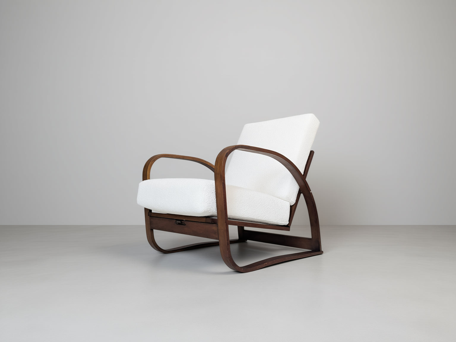 H_70_Adjustable_Lounge_Chair_by_Jindřich_Halabala_for_UP_Závody_in_Cream_Bouclé,_Czechoslovakia,_1930s