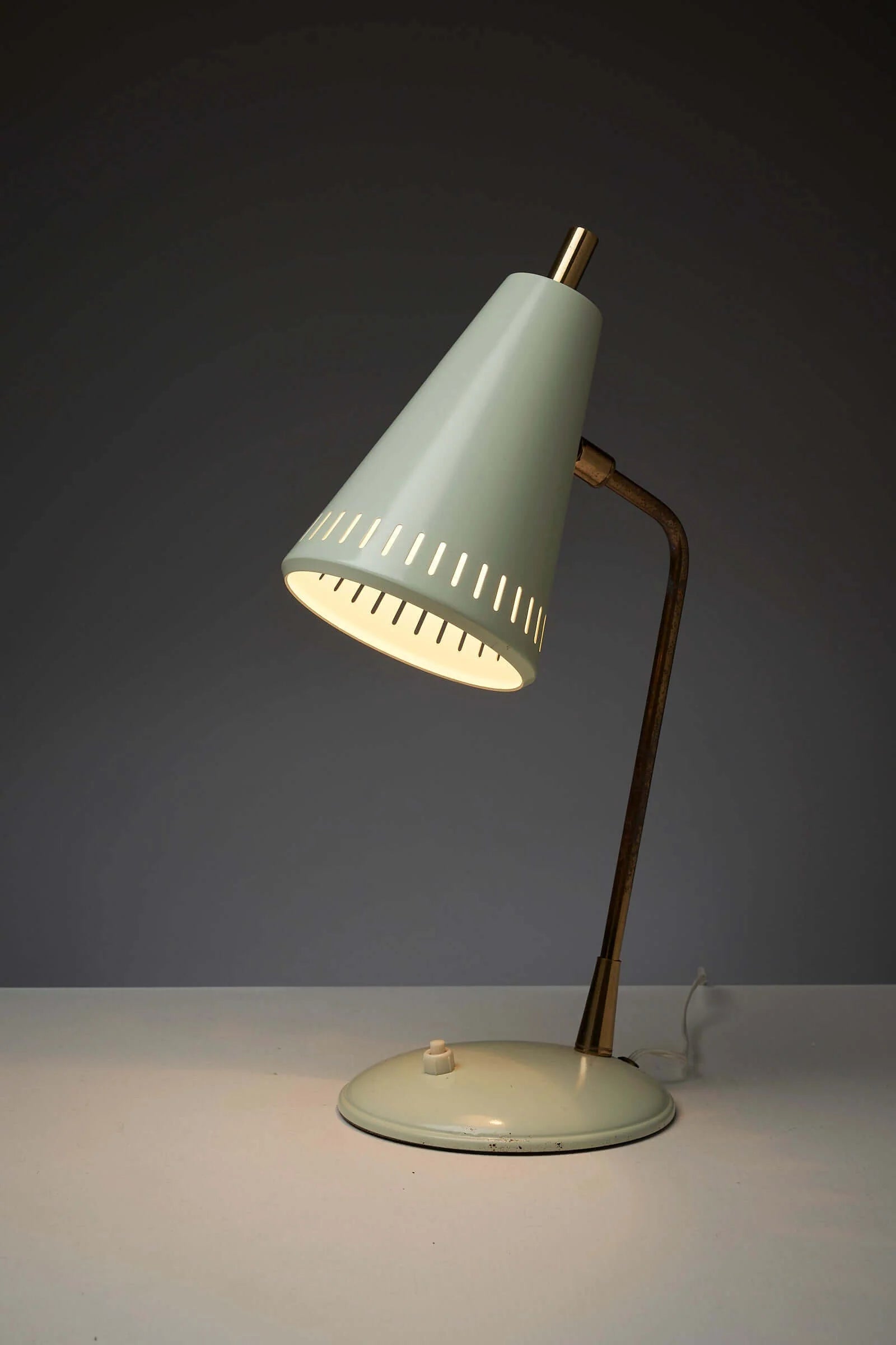 Adjustable_Table_Lamp,_Patinated_Brass_&_Green_Metal,_1950s