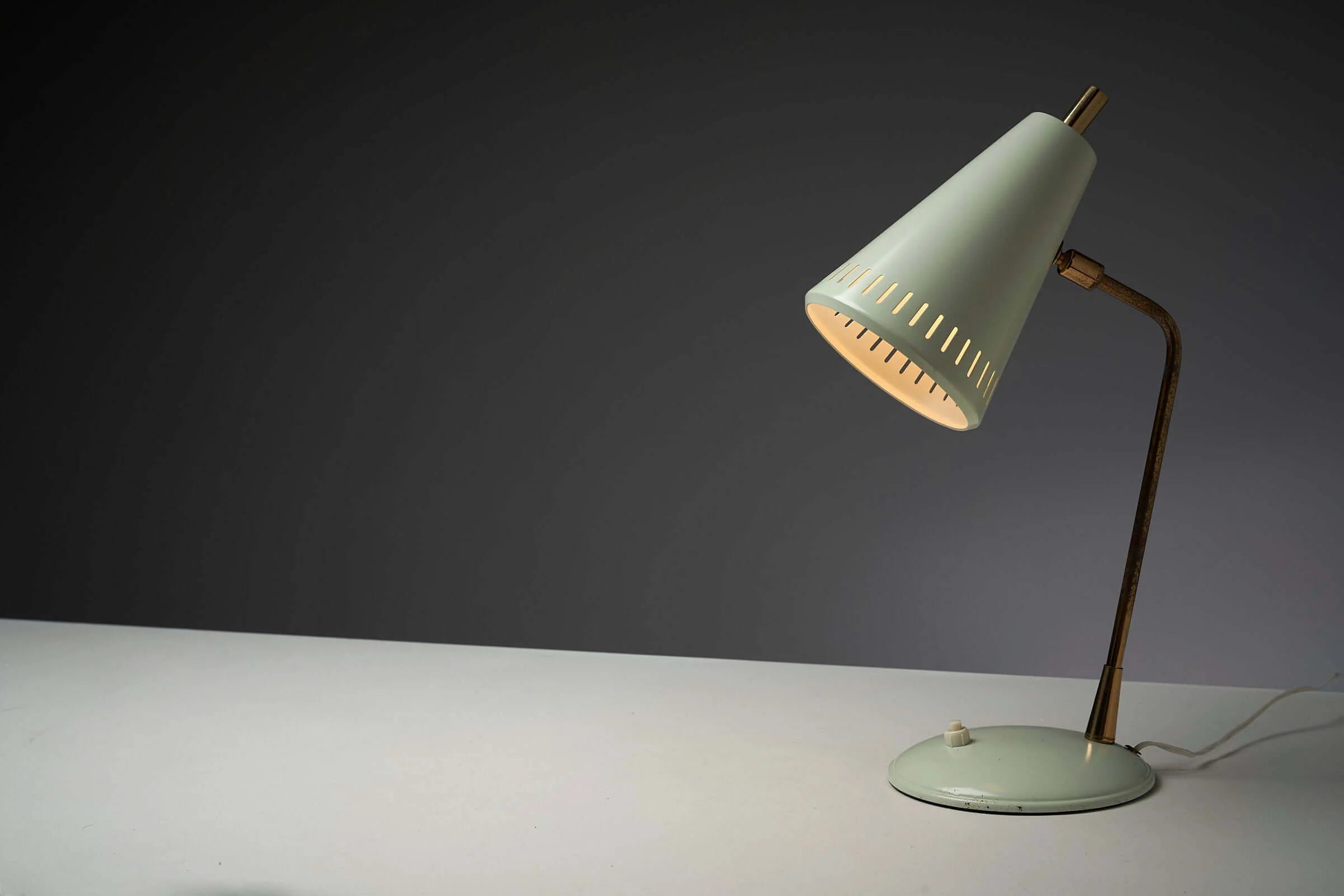 Adjustable_Table_Lamp,_Patinated_Brass_&_Green_Metal,_1950s