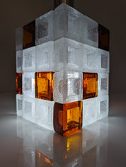 Albano_Poli_for_Poliarte_Murano_Glass_Cube_Lamp_Amber_&_Ice_1960s