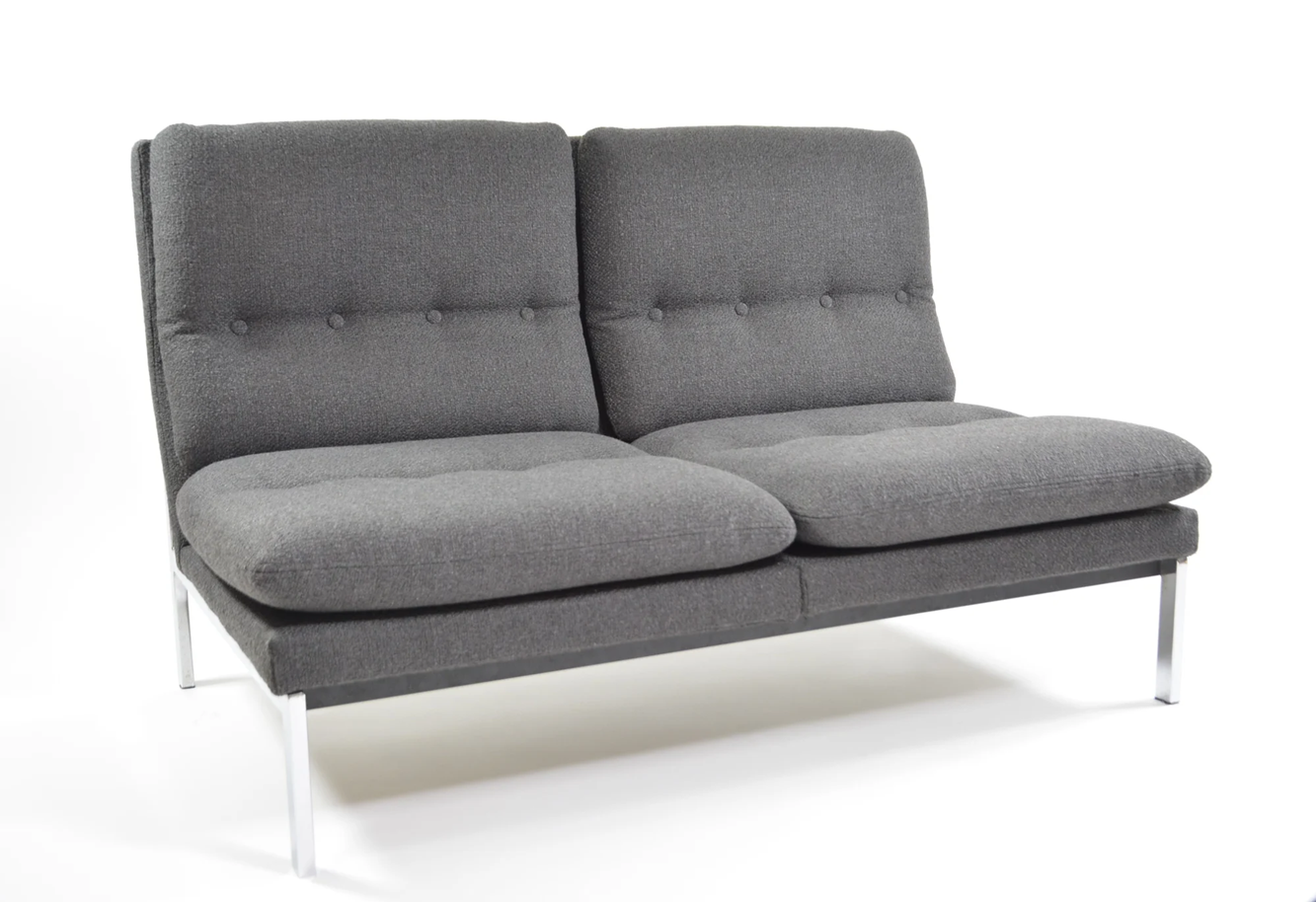 German_Modernist_Bench_in_Anthracite_Grey_Fabric_and_Chrome