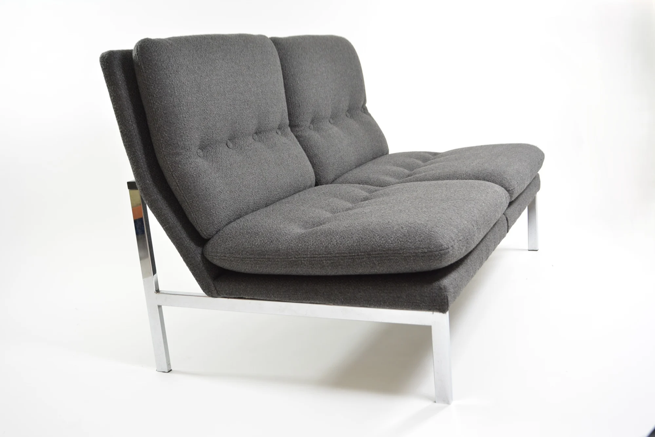 German_Modernist_Bench_in_Anthracite_Grey_Fabric_and_Chrome