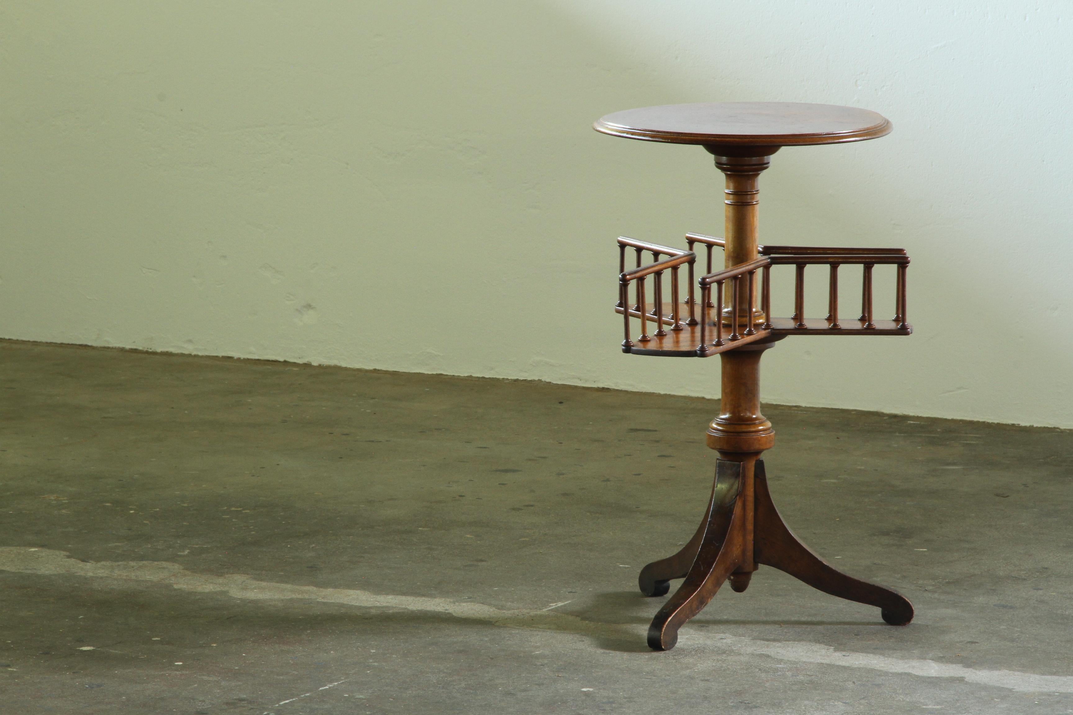 Antique_Danish_Victorian_Walnut_Parlor_Table_with_Canterbury_Shelves_and_Tripod_Base,_1870s